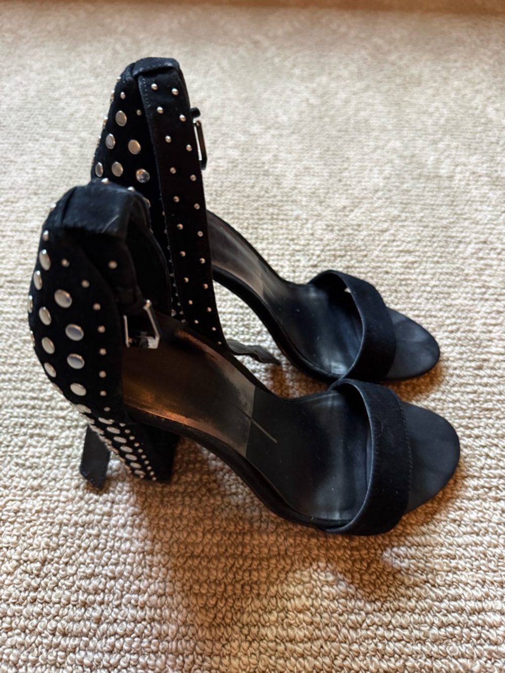 Black Studded Ankle-Strap High Heel Sandals - Women